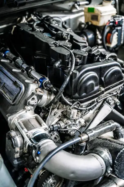 Diesel engine getting serviced in Clinton Utah by fleetway services and repair.  
