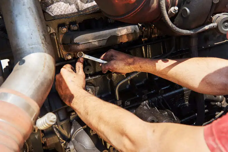 Heavy-duty truck diagnostics and repair performed by Fleetway Service & Repair on a commercial work truck near Clinton, Utah.